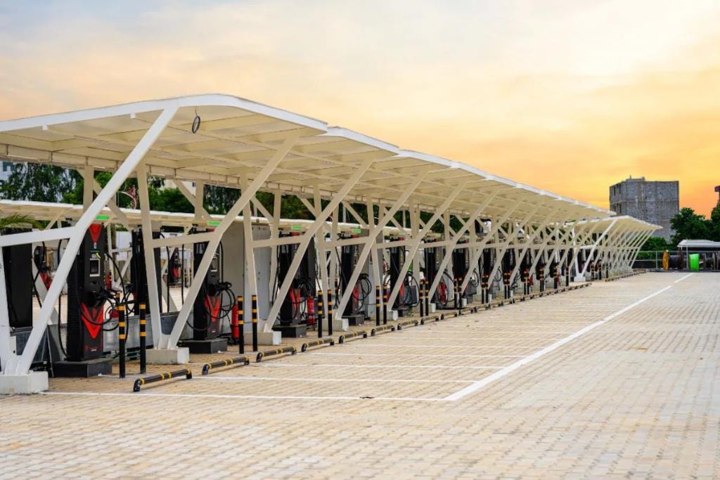 EV charging station at Godavari Vanam — electric vehicle charging on NH16, Kovvur, Andhra Pradesh
