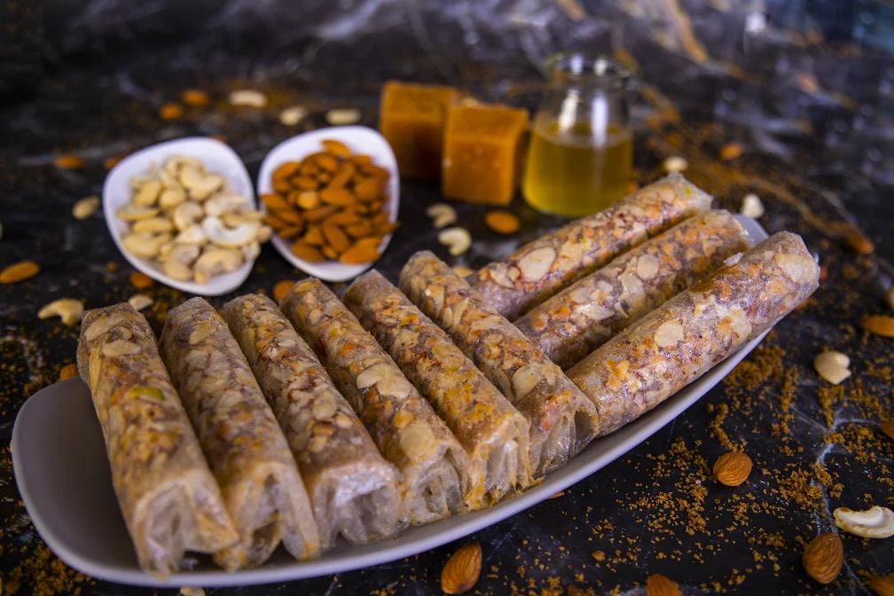 Puthrekulu — the iconic paper-thin rice sweet of Andhra Pradesh, filled with nuts and jaggery, at Godavari Vanam